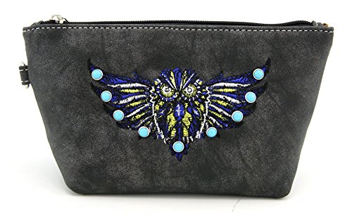 Cute Medium Zip Travel Cosmetic Bag Owl Rhinestone Multifunction Portable Toiletry Bag Cosmetic Makeup Pouch Case Organizer for women (black)