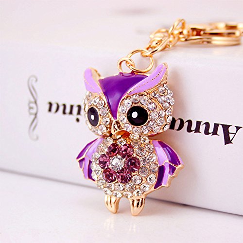 Jzcky Shzrp Lovely Owl Shape Crystal Rhinestone Keychain Key Chain Sparkling Key Ring Charm Purse Pendant Handbag Bag Decoration Holiday Gift(Purple)