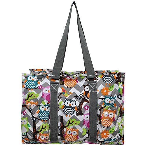 N. Gil All Purpose Organizer 18″ Large Utility Tote Bag 3 (Chevron Owl Grey Grey)