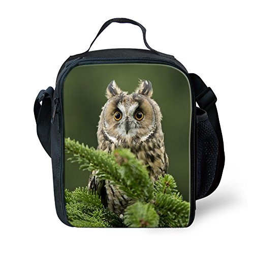 Amzbeauty Owl Lunch Bag for Kids 3D Print Reusable Square Insulated Lunch Box